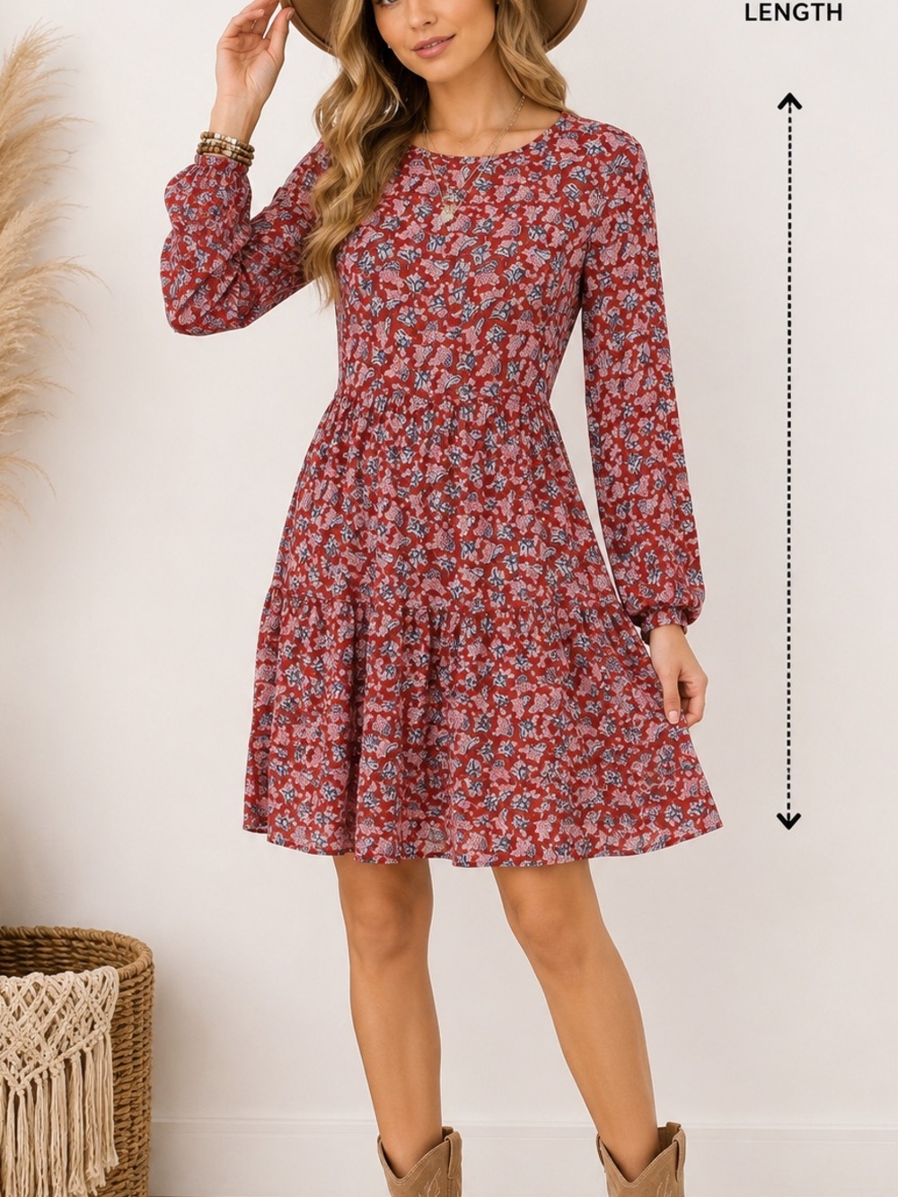 Knox Rose dress features a red paisley floral print tiered babydoll d3